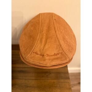 Harley Davidson Leather Flat Cap Vintage USA Genuine Leather Cabbie Size S/M